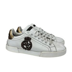 Dolce & Gabbana Portofino Crown Patch Leather Sneakers Shoes Men's 9